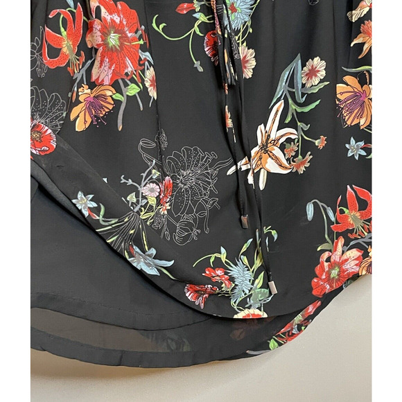 Fleur Bleue Floral Black Sinched Waist Dress Size 0 Mini Length with Butttons - Picture 5 of 9